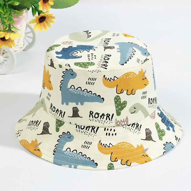 1-3Year Cartoon Print Kids Fisherman Cap Cute Boy Girl Sun Protection Bucket Hat Cotton Breathable Kids Outdoor Sunshade Visors
