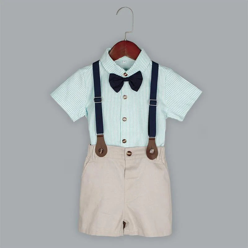 Boy's Striped Shirt Shorts Set Blue Cotton 1-10Yr