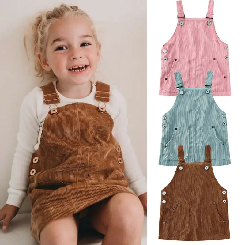 Baby Summer Clothing 0-5T Toddler Kids Baby Girl Mini Retro Dress Strap Corduroy Dress Suspenders Solid Overalls