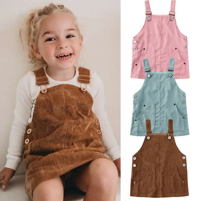 Baby Summer Clothing 0-5T Toddler Kids Baby Girl Mini Retro Dress Strap Corduroy Dress Suspenders Solid Overalls