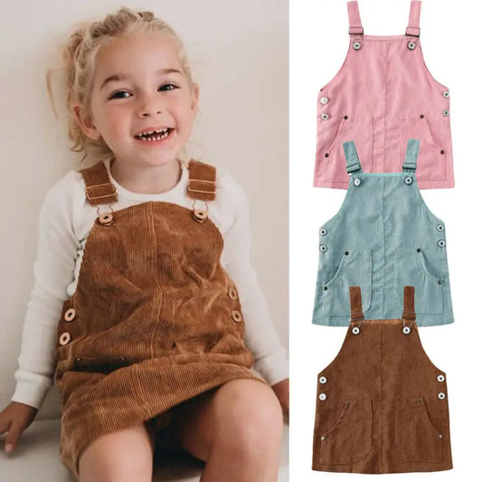 Baby Summer Clothing 0-5T Toddler Kids Baby Girl Mini Retro Dress Strap Corduroy Dress Suspenders Solid Overalls