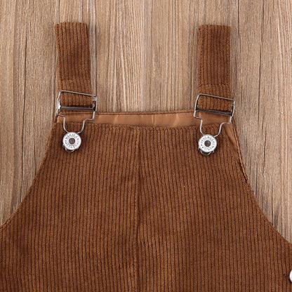 Baby Summer Clothing 0-5T Toddler Kids Baby Girl Mini Retro Dress Strap Corduroy Dress Suspenders Solid Overalls
