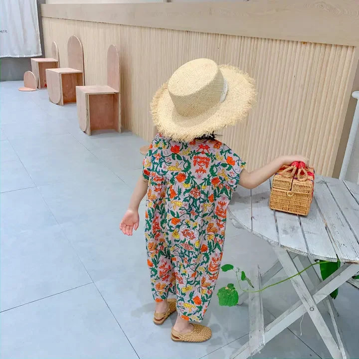 Girls Jumpsuit Clothing 2026 Summer Floral Girls Overalls Jumpsuit Casual Japanes & Korean Girls Palysuit Baby Kids Clothes