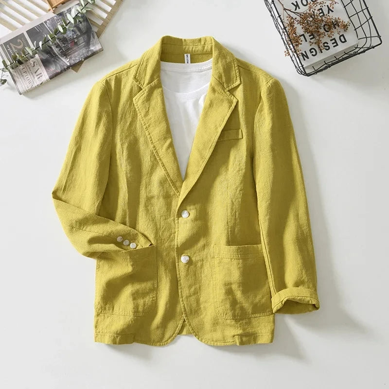 White Cotton Linen Suit Coat Men's Spring Summer Pure Color Slim Casual Business Thin Mens Blazer Jacket Comfortable Breathable