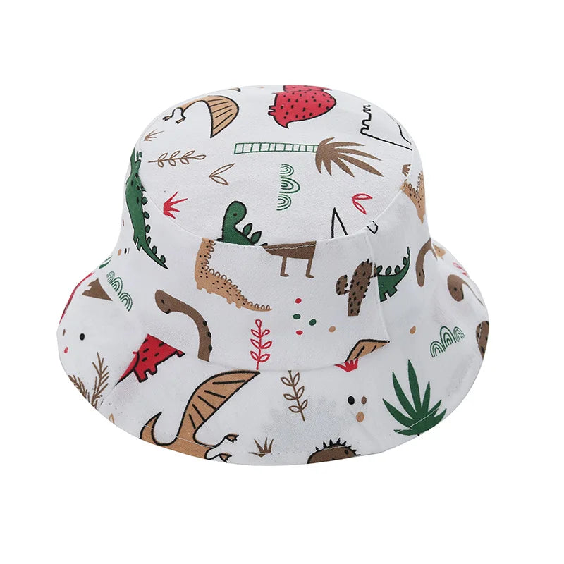1-3Year Cartoon Print Kids Fisherman Cap Cute Boy Girl Sun Protection Bucket Hat Cotton Breathable Kids Outdoor Sunshade Visors
