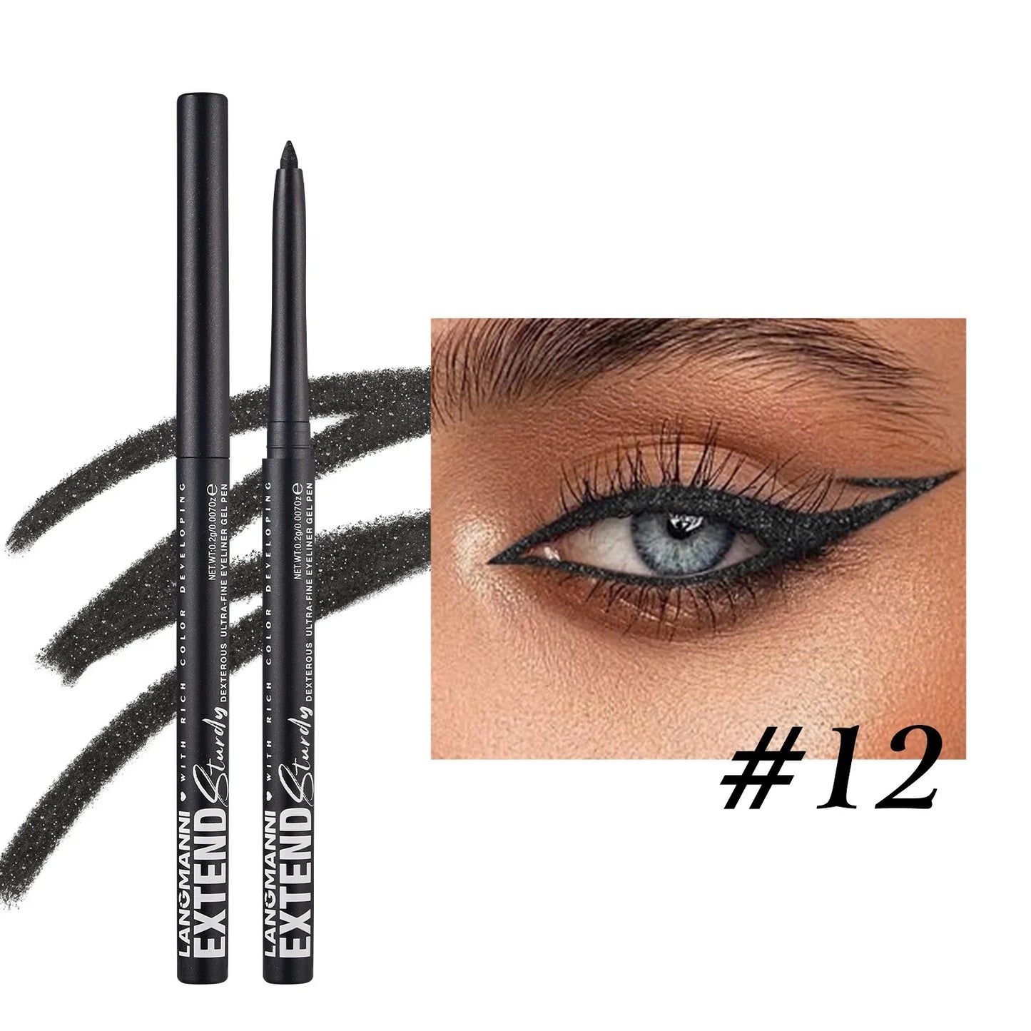 2 in 1 Eye Liner Eye Shadow Pencil Waterproof Lasting 12 Colors Rotating Black Matte Eyeliner Glue Pen Makeup for Eyes Cosmetics