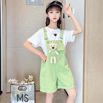 3-10 Years Girls Suspender Jeans Cute Bear Doll Overalls New Fashion Korean Teenage Girls Denim Shorts Children Birthday Present
