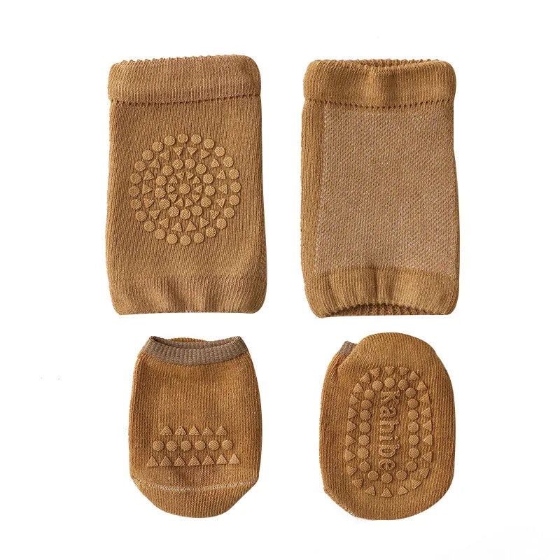 Baby Knee Pads Socks Set Solid Color Anti Slip Socks Kneecap Kid Crawling Safety Floor Socks Knee Protector for Girls Boy