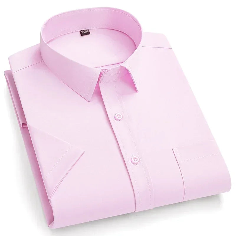 2026 NEW IN Summer Men's Shirt Non-Ironing Anti-Wrinkle Business Casual Solid Color Elastic Smooth Short Sleeves Work Social