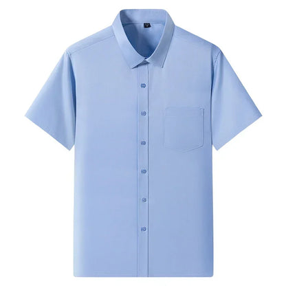 2026 NEW IN Summer Men's Shirt Non-Ironing Anti-Wrinkle Business Casual Solid Color Elastic Smooth Short Sleeves Work Social