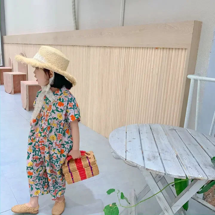 Girls Jumpsuit Clothing 2026 Summer Floral Girls Overalls Jumpsuit Casual Japanes & Korean Girls Palysuit Baby Kids Clothes