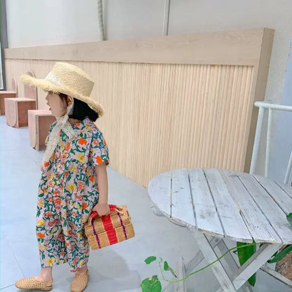 Girls Jumpsuit Clothing 2026 Summer Floral Girls Overalls Jumpsuit Casual Japanes & Korean Girls Palysuit Baby Kids Clothes