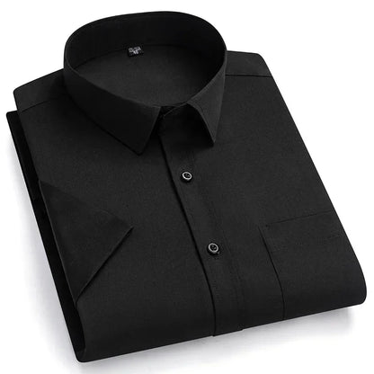 2026 NEW IN Summer Men's Shirt Non-Ironing Anti-Wrinkle Business Casual Solid Color Elastic Smooth Short Sleeves Work Social