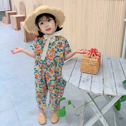 Girls Jumpsuit Clothing 2026 Summer Floral Girls Overalls Jumpsuit Casual Japanes & Korean Girls Palysuit Baby Kids Clothes