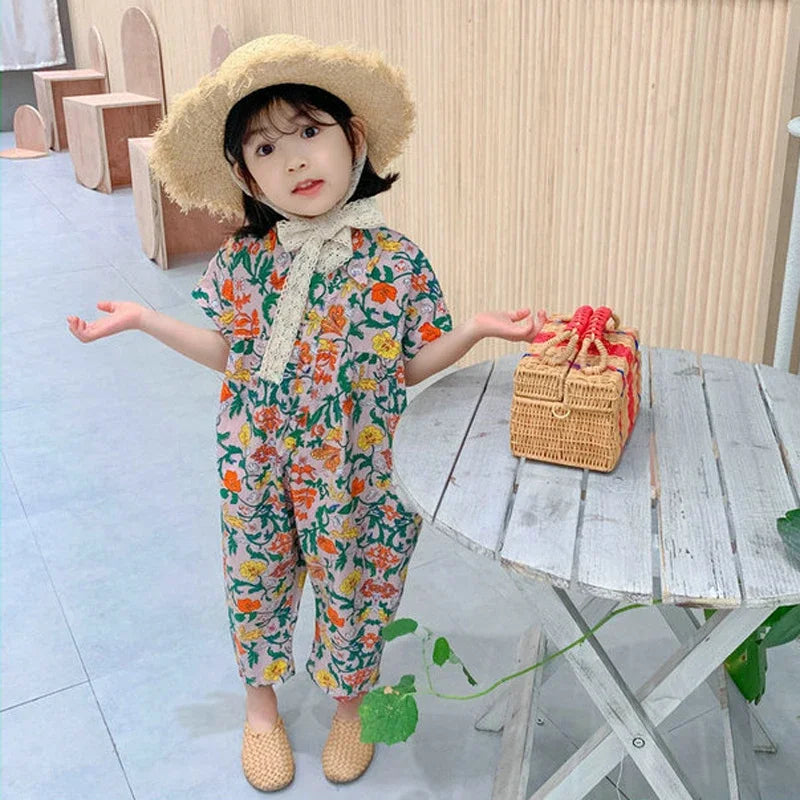 Girls Jumpsuit Clothing 2026 Summer Floral Girls Overalls Jumpsuit Casual Japanes & Korean Girls Palysuit Baby Kids Clothes