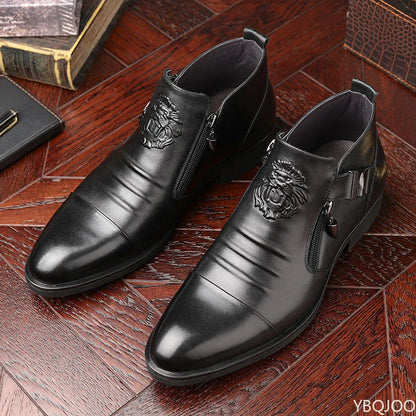 Winter Men's Elegant Boots Ankle non slip Leather Shoes British Zip Black Knight boots Pointed Punk Platform male Booties Botas