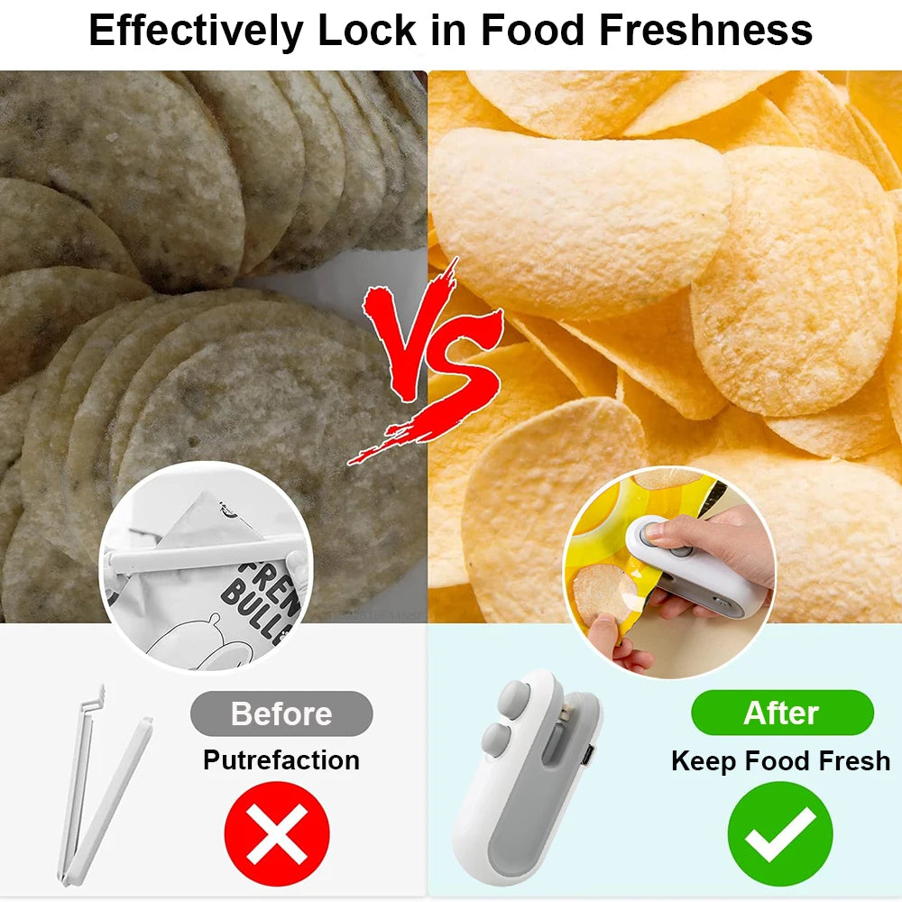 Mini Bag Sealer Portable Rechargeable Handheld Heat Vacuum Sealer 2 in 1 Sealer and Cutter for Plastic Bags Food Storage