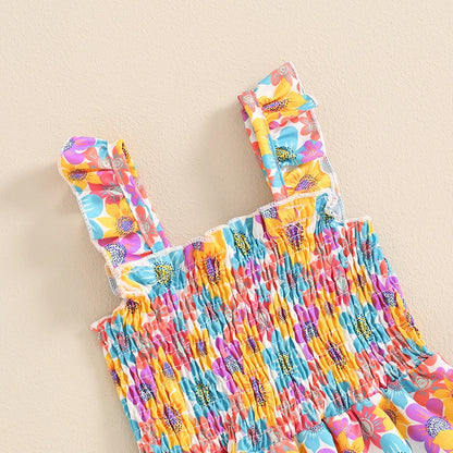Infant Toddler Baby Girl Summer Outfits Sleeveless Floral Overalls Romper Suspender Pants Strap Jumpsuit
