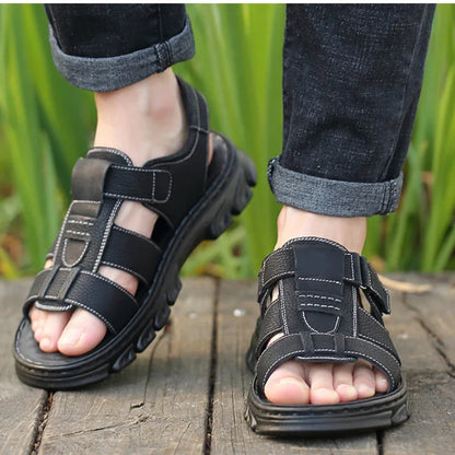 Sandals Men's New Beach Shoes Cowhide Slippers Outdoor Non-Slip Thick Soled Genuine Leather Sandals Summer Sandals Men's 2026