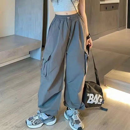 5-14Y Kids Hip Hop Joggers Pants Girls Cargo Pants Teenage Straight Trousers High Waist Vintage Casual Streetwear Baggy Pants