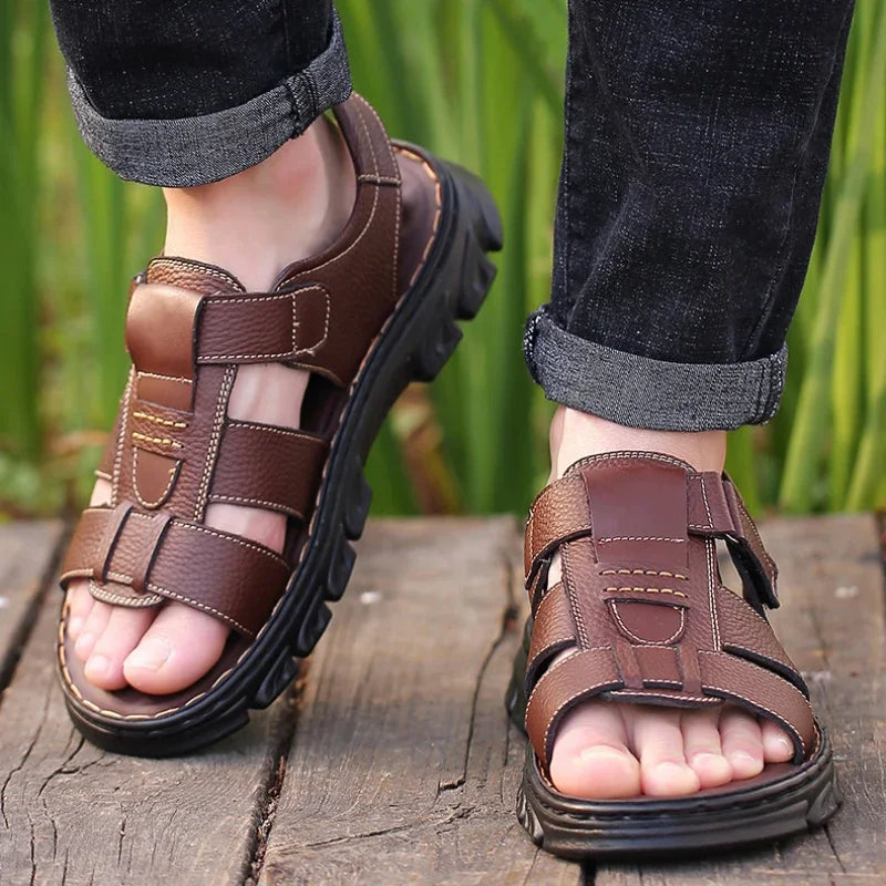Sandals Men's New Beach Shoes Cowhide Slippers Outdoor Non-Slip Thick Soled Genuine Leather Sandals Summer Sandals Men's 2026