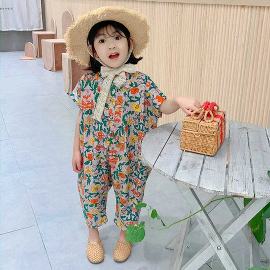 Girls Jumpsuit Clothing 2026 Summer Floral Girls Overalls Jumpsuit Casual Japanes & Korean Girls Palysuit Baby Kids Clothes