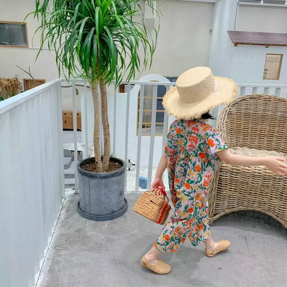 Girls Jumpsuit Clothing 2026 Summer Floral Girls Overalls Jumpsuit Casual Japanes & Korean Girls Palysuit Baby Kids Clothes