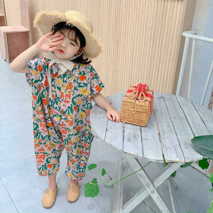 Girls Jumpsuit Clothing 2026 Summer Floral Girls Overalls Jumpsuit Casual Japanes & Korean Girls Palysuit Baby Kids Clothes