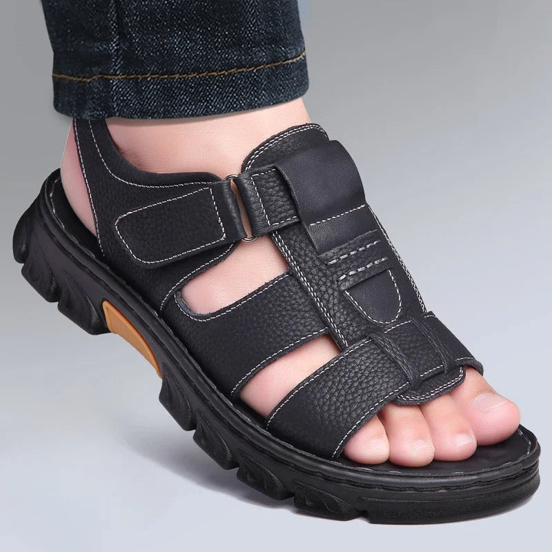 Sandals Men's New Beach Shoes Cowhide Slippers Outdoor Non-Slip Thick Soled Genuine Leather Sandals Summer Sandals Men's 2026