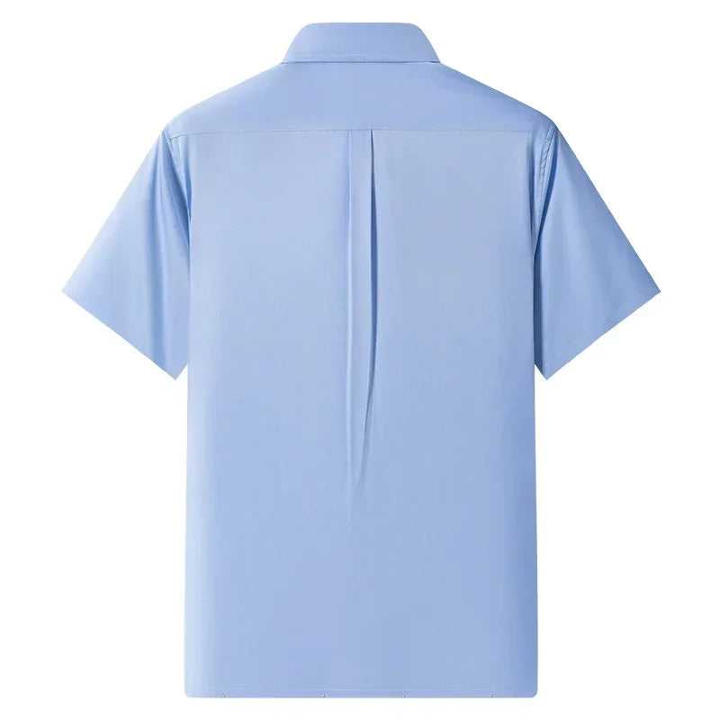 2026 NEW IN Summer Men's Shirt Non-Ironing Anti-Wrinkle Business Casual Solid Color Elastic Smooth Short Sleeves Work Social