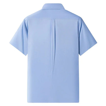 2026 NEW IN Summer Men's Shirt Non-Ironing Anti-Wrinkle Business Casual Solid Color Elastic Smooth Short Sleeves Work Social