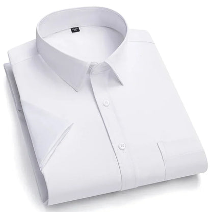 2026 NEW IN Summer Men's Shirt Non-Ironing Anti-Wrinkle Business Casual Solid Color Elastic Smooth Short Sleeves Work Social