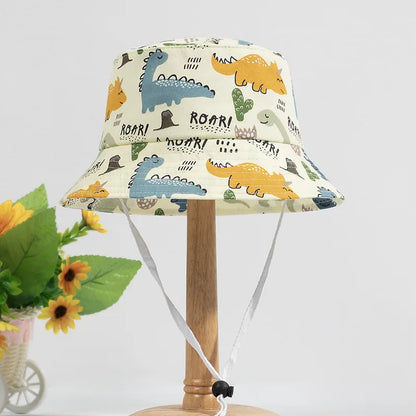 1-3Year Cartoon Print Kids Fisherman Cap Cute Boy Girl Sun Protection Bucket Hat Cotton Breathable Kids Outdoor Sunshade Visors