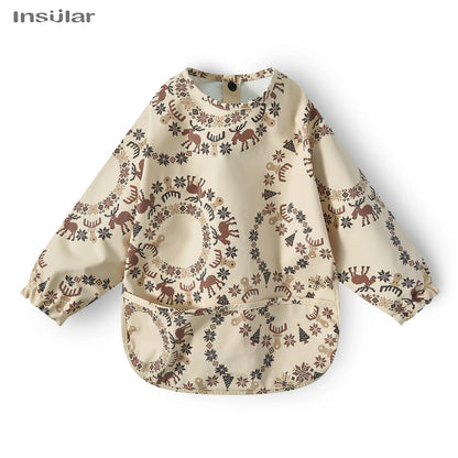 New Children Feeding Aprons Long sleeve Baby bib with Pocket Full Cover Baby Bibs with Pocket waterproof long sleeve bibs