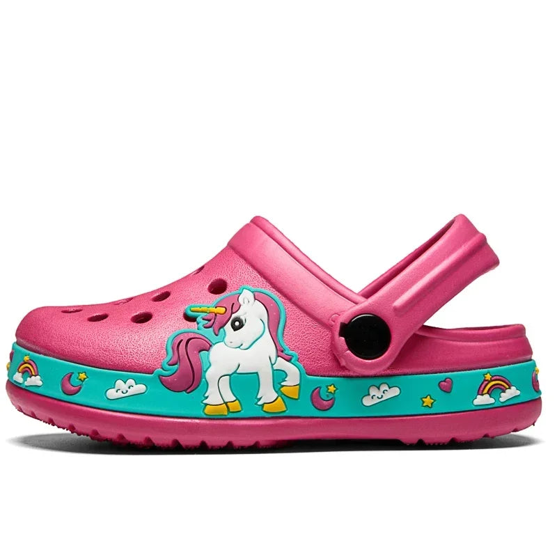 Children Shoes Baby Boys Slippers Cartoon Excavator Print Clogs Summer Breathable Soft Indoor Sports Boy Slippers