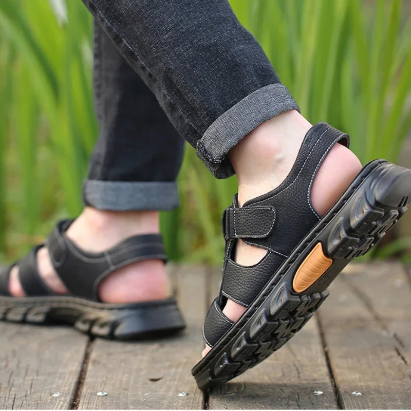 Sandals Men's New Beach Shoes Cowhide Slippers Outdoor Non-Slip Thick Soled Genuine Leather Sandals Summer Sandals Men's 2026