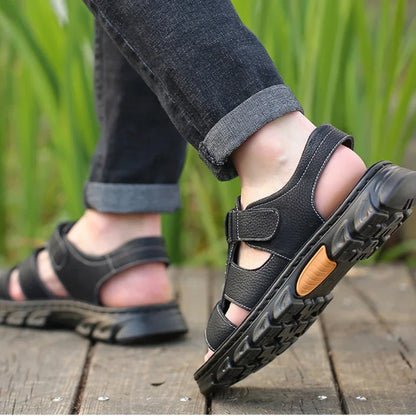Sandals Men's New Beach Shoes Cowhide Slippers Outdoor Non-Slip Thick Soled Genuine Leather Sandals Summer Sandals Men's 2026