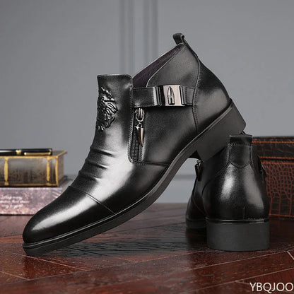 Winter Men's Elegant Boots Ankle non slip Leather Shoes British Zip Black Knight boots Pointed Punk Platform male Booties Botas
