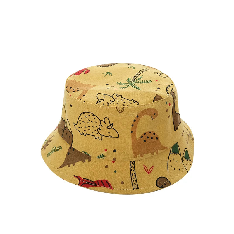 1-3Year Cartoon Print Kids Fisherman Cap Cute Boy Girl Sun Protection Bucket Hat Cotton Breathable Kids Outdoor Sunshade Visors
