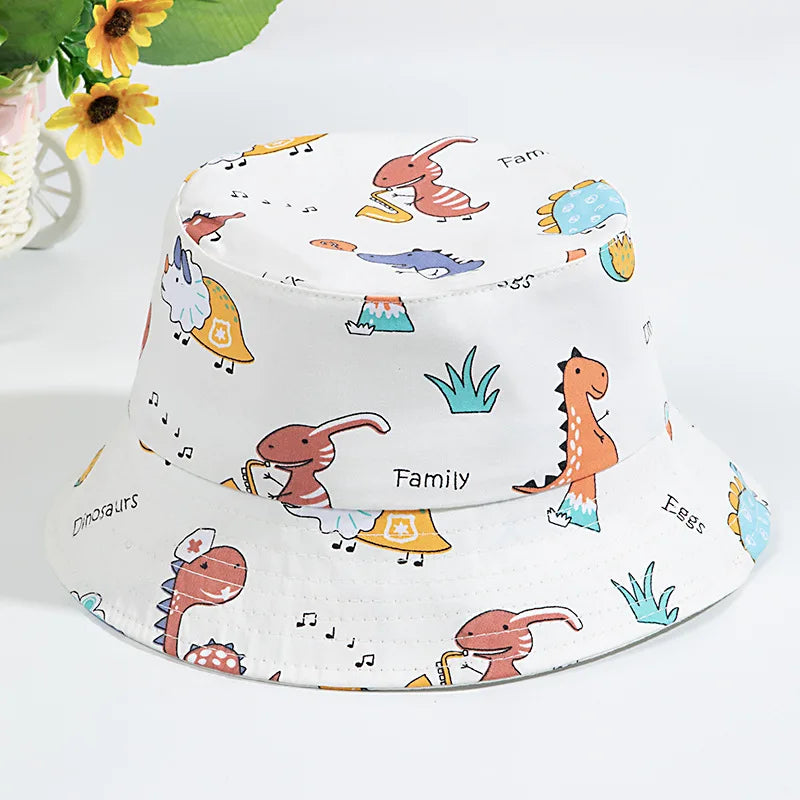 1-3Year Cartoon Print Kids Fisherman Cap Cute Boy Girl Sun Protection Bucket Hat Cotton Breathable Kids Outdoor Sunshade Visors