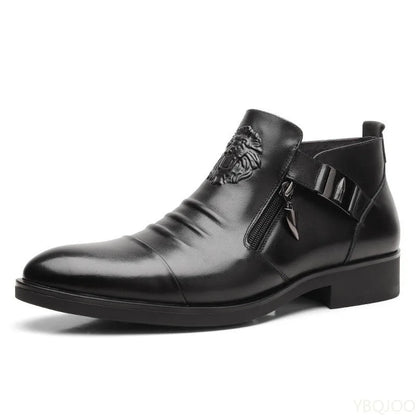 Winter Men's Elegant Boots Ankle non slip Leather Shoes British Zip Black Knight boots Pointed Punk Platform male Booties Botas