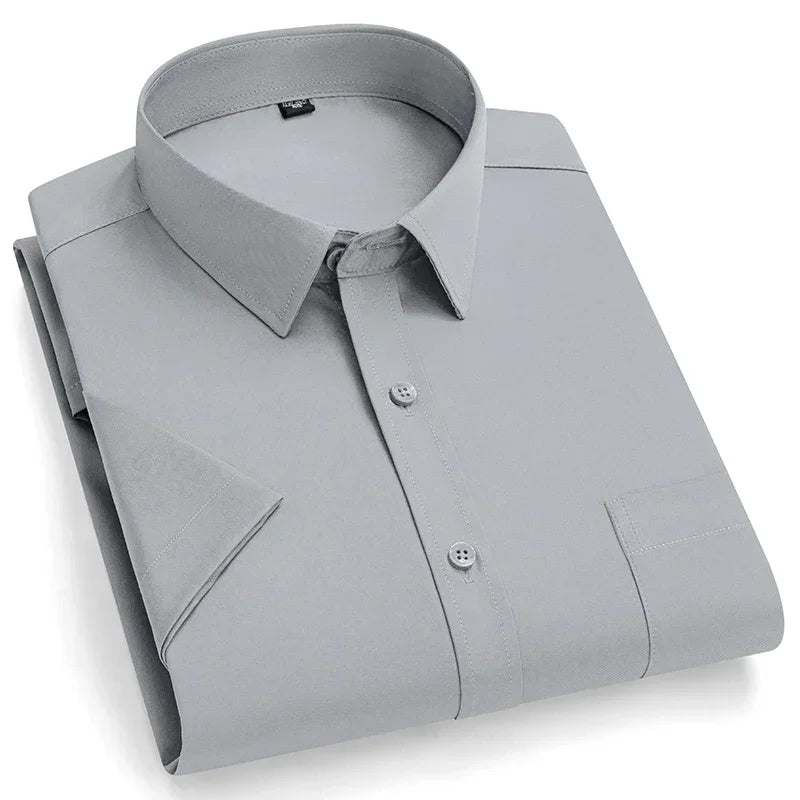2026 NEW IN Summer Men's Shirt Non-Ironing Anti-Wrinkle Business Casual Solid Color Elastic Smooth Short Sleeves Work Social