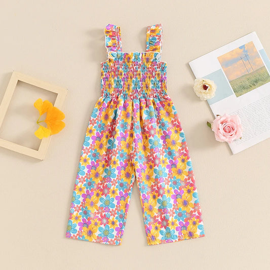 Infant Toddler Baby Girl Summer Outfits Sleeveless Floral Overalls Romper Suspender Pants Strap Jumpsuit