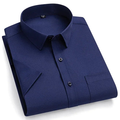 2026 NEW IN Summer Men's Shirt Non-Ironing Anti-Wrinkle Business Casual Solid Color Elastic Smooth Short Sleeves Work Social