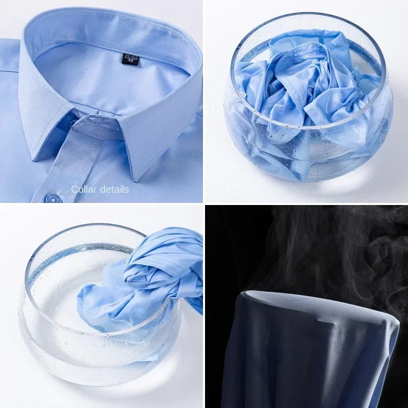 2026 NEW IN Summer Men's Shirt Non-Ironing Anti-Wrinkle Business Casual Solid Color Elastic Smooth Short Sleeves Work Social